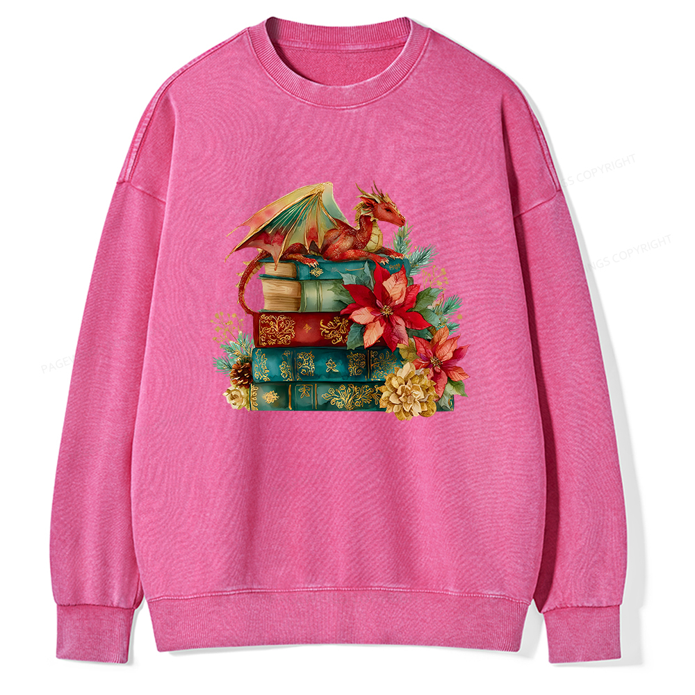 Pagewings Christmas Book Dragon Unisex Washed Sweatshirt