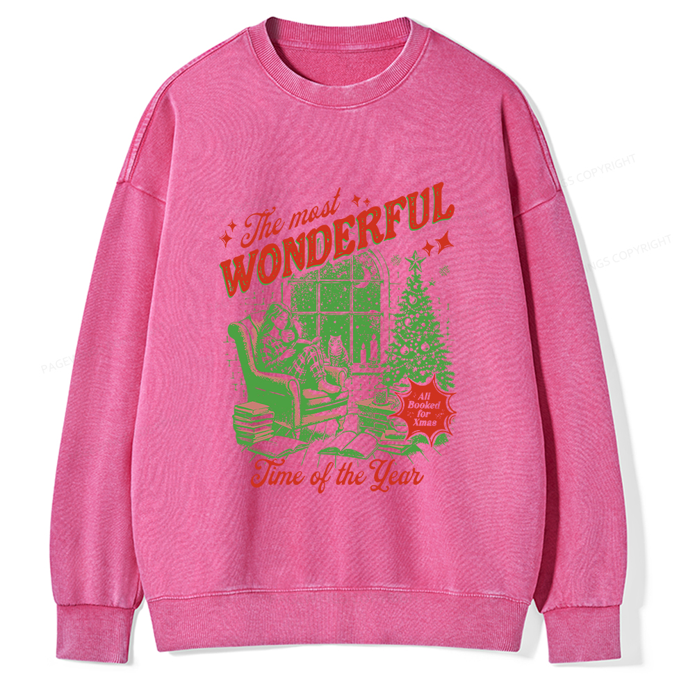 Pagewings All Booked for Christmas Unisex Washed Sweatshirt