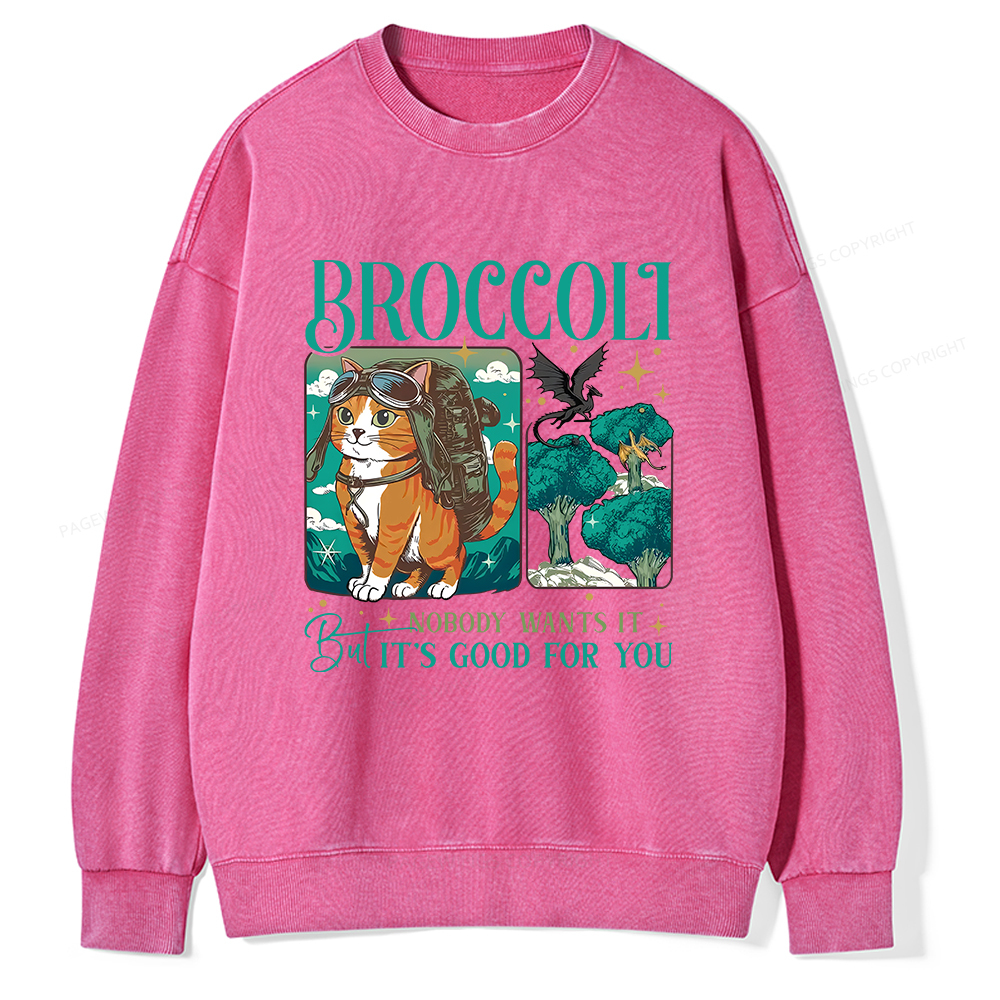 Pagewings Onyx Storm Broccoli Cat Unisex Washed Sweatshirt