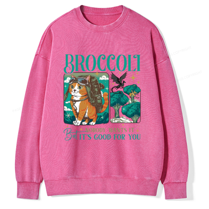 Pagewings Onyx Storm Broccoli Cat Unisex Washed Sweatshirt