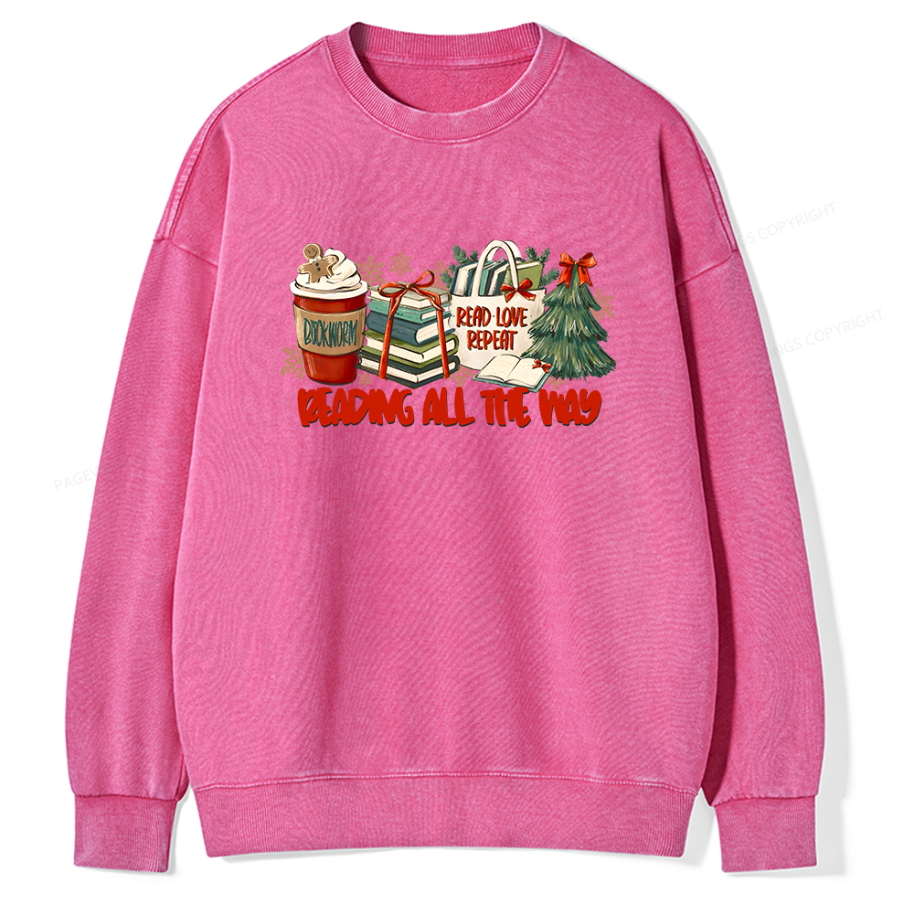 Pagewings Christmas Book Lover  Unisex Washed Sweatshirt