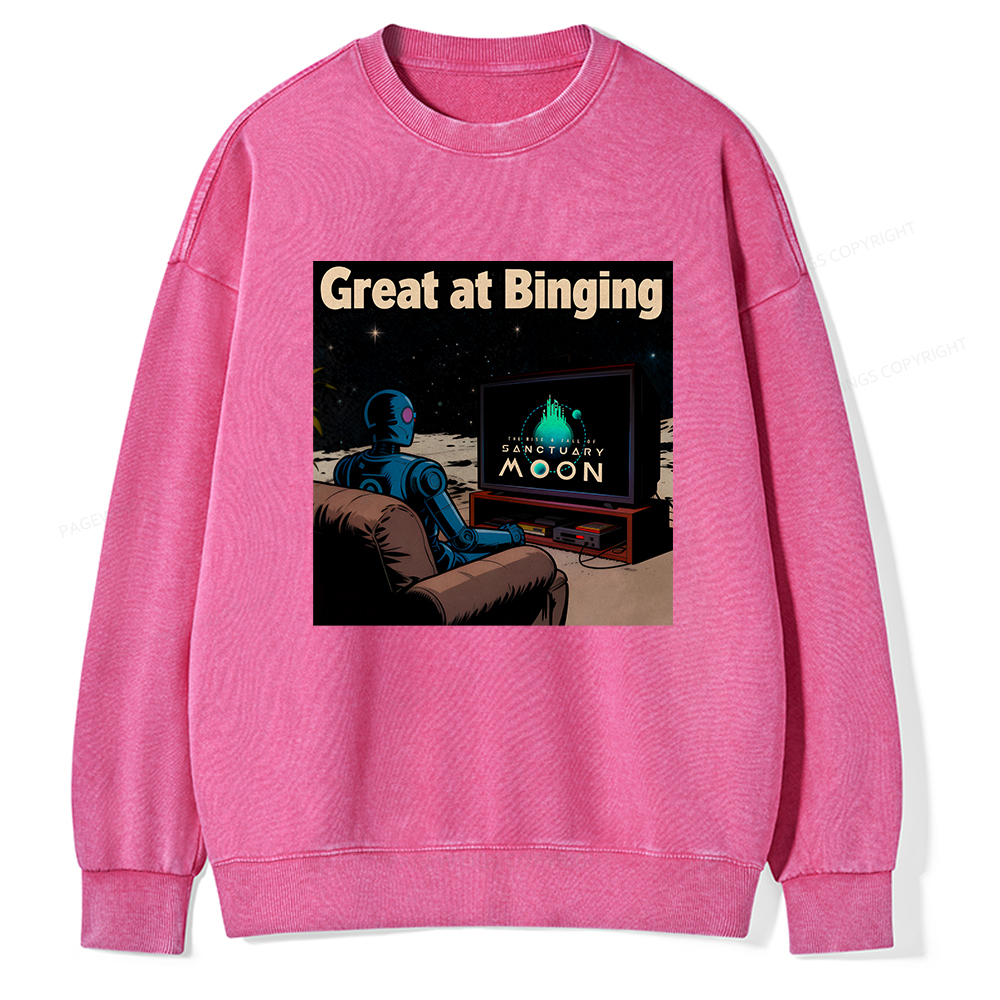 Pagewings Great At Binging Unisex Washed Sweatshirt