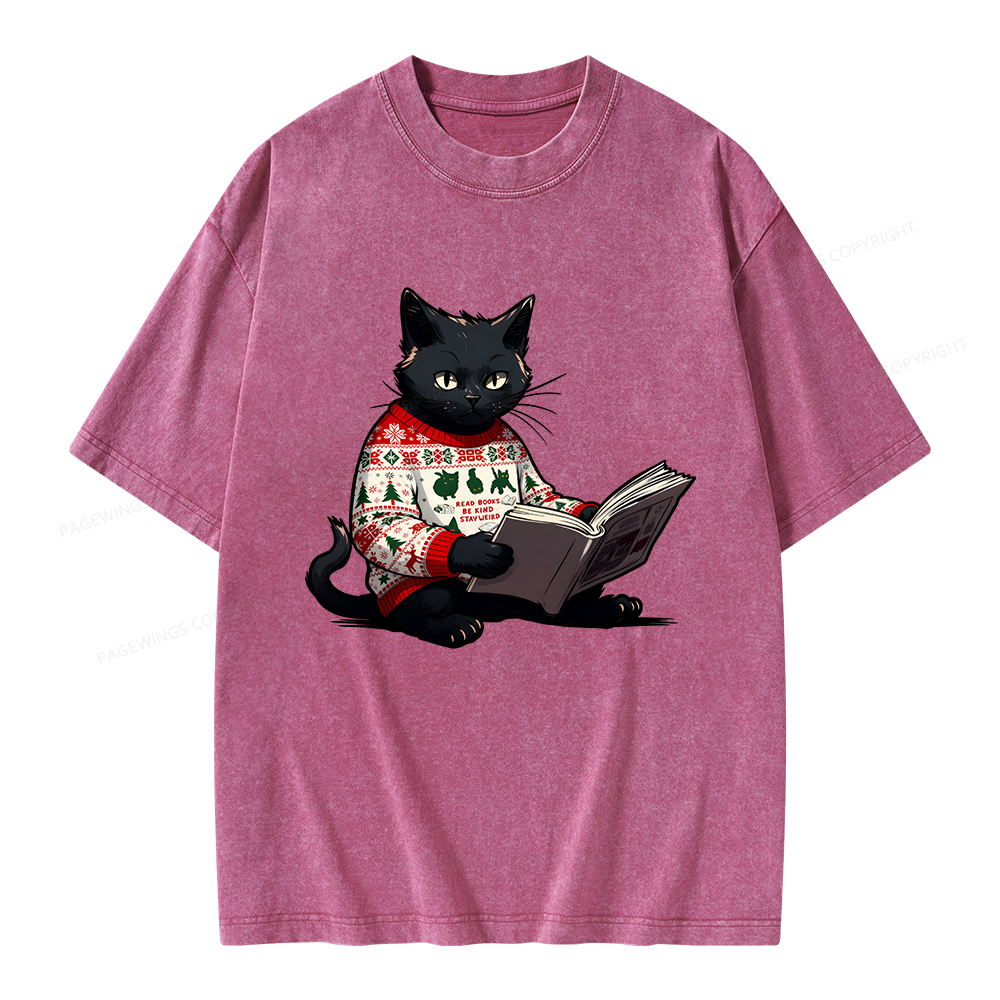 Pagewings Just a Cat Who Loves Reading Unisex Washed T-shirt