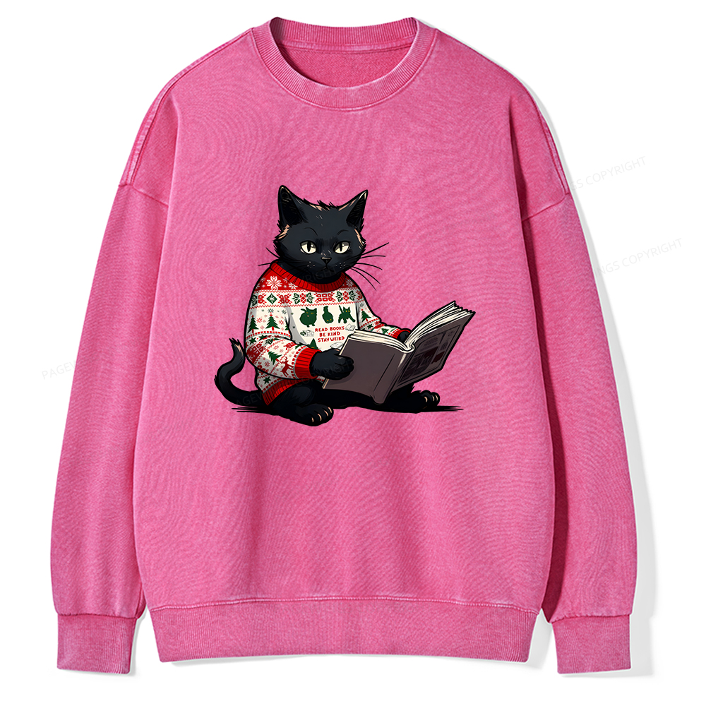 Pagewings Just a Cat Who Loves Reading Unisex Washed Sweatshirt