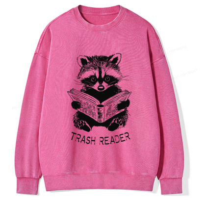 Pagewings Raccoon Reading Trash Reader Unisex Washed Sweatshirt