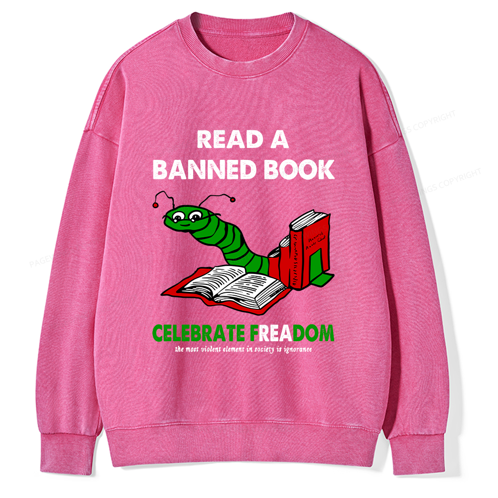 Pagewings Read A Banned Book Unisex Washed Sweatshirt