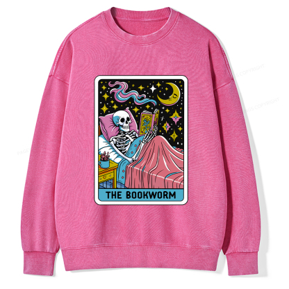 Pagewings The Bookworm Tarot Card Unisex Washed Sweatshirt