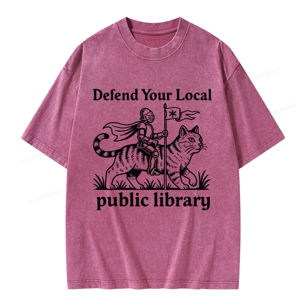 Pagewings Defend Your Local Public Library Unisex Washed T-shirt