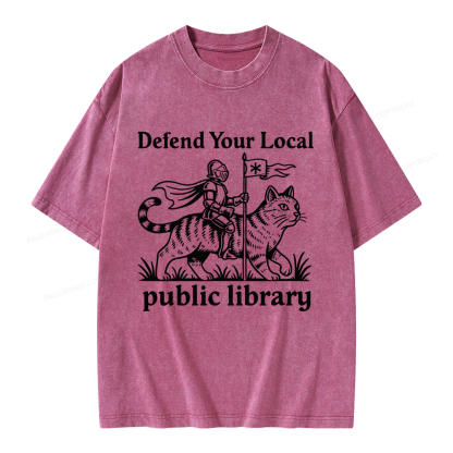 Pagewings Defend Your Local Public Library Unisex Washed T-shirt