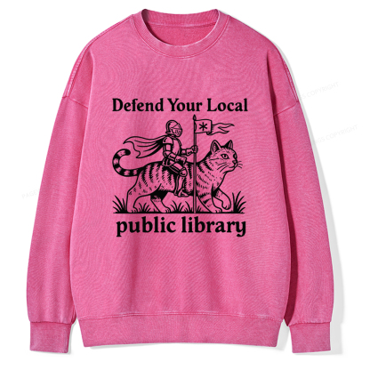 Pagewings Defend Your Local Public Library Unisex Washed Sweatshirt