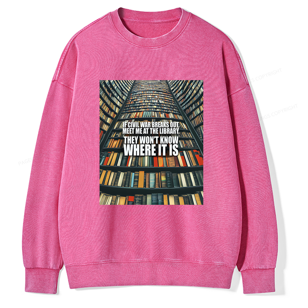 Pagewings Meet Me At The Library Unisex Washed Sweatshirt