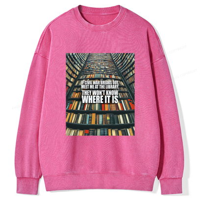 Pagewings Meet Me At The Library Unisex Washed Sweatshirt