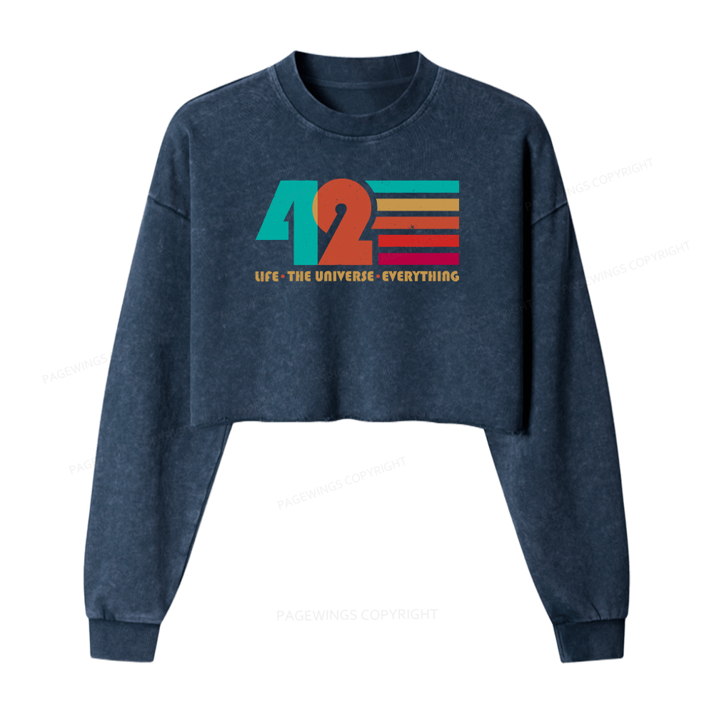 Pagewings The Life The Universe Everything Women Washed Crop Sweatshirt