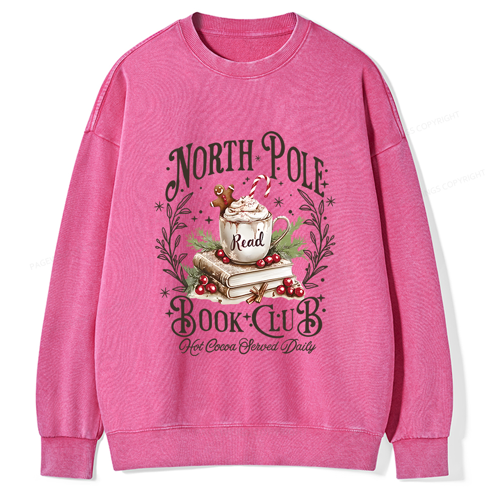 Pagewings Funny North Pole Book Club Unisex Washed Sweatshirt