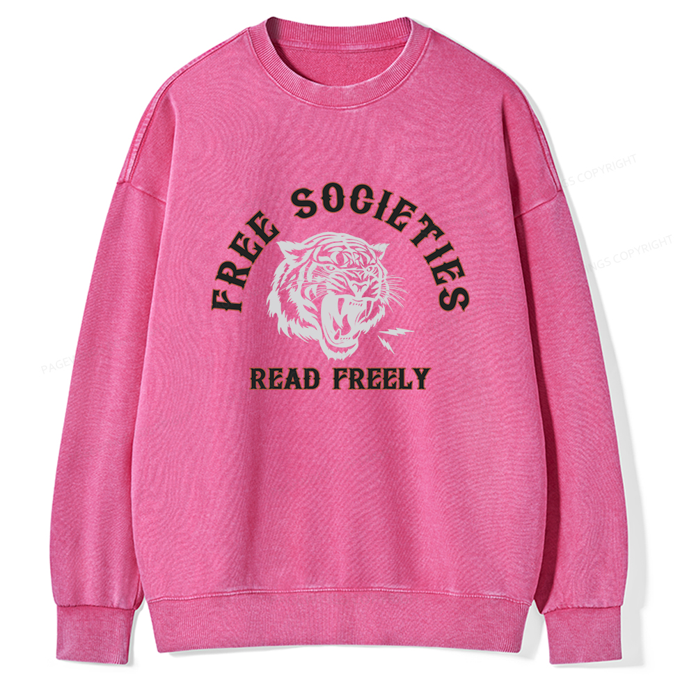 Pagewings Free Societies Read Freely Unisex Washed Sweatshirt