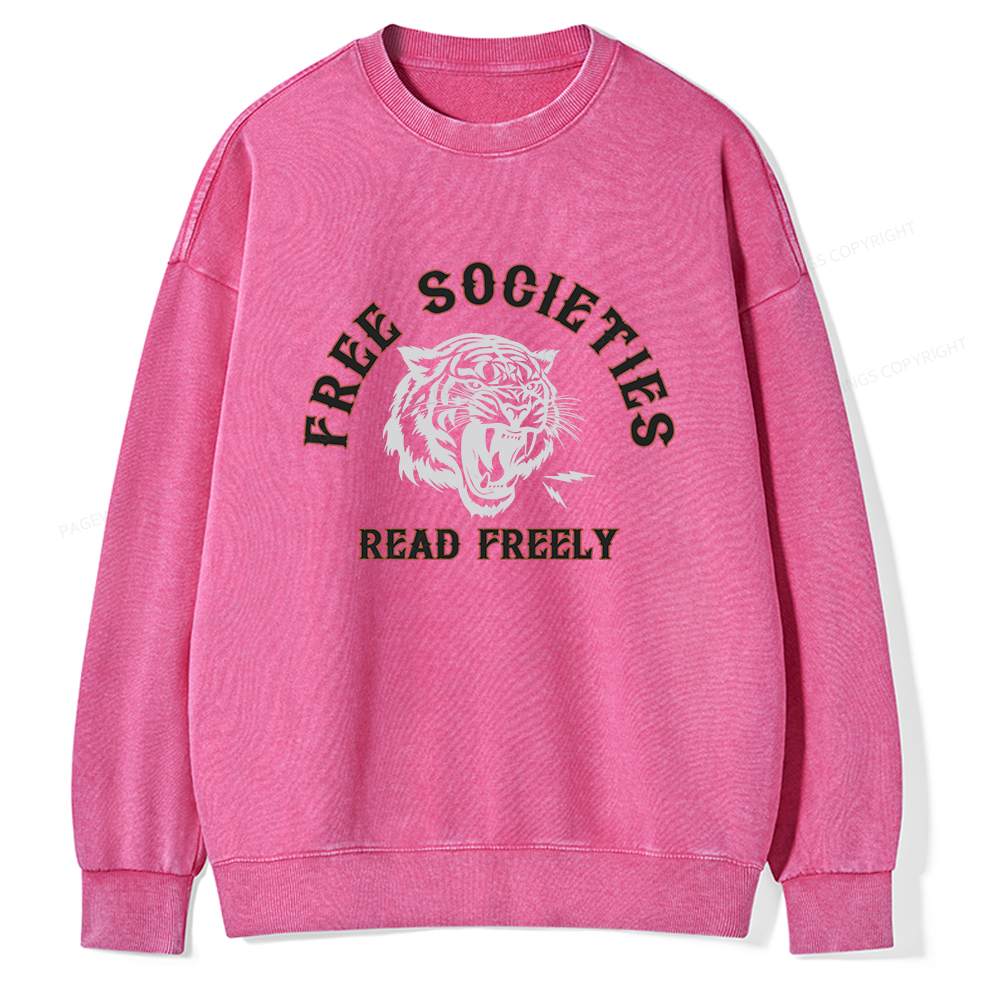 Pagewings Free Societies Read Freely Unisex Washed Sweatshirt