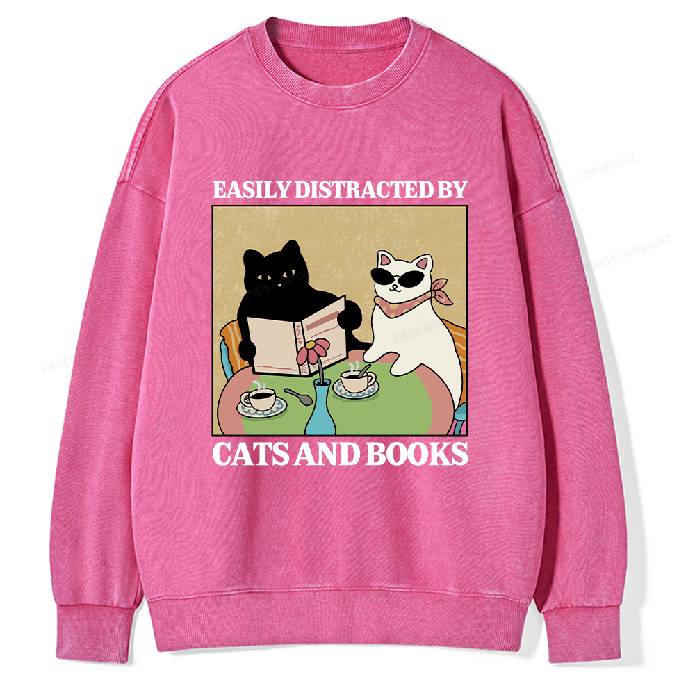Pagewings Cats And Books Unisex Washed Sweatshirt