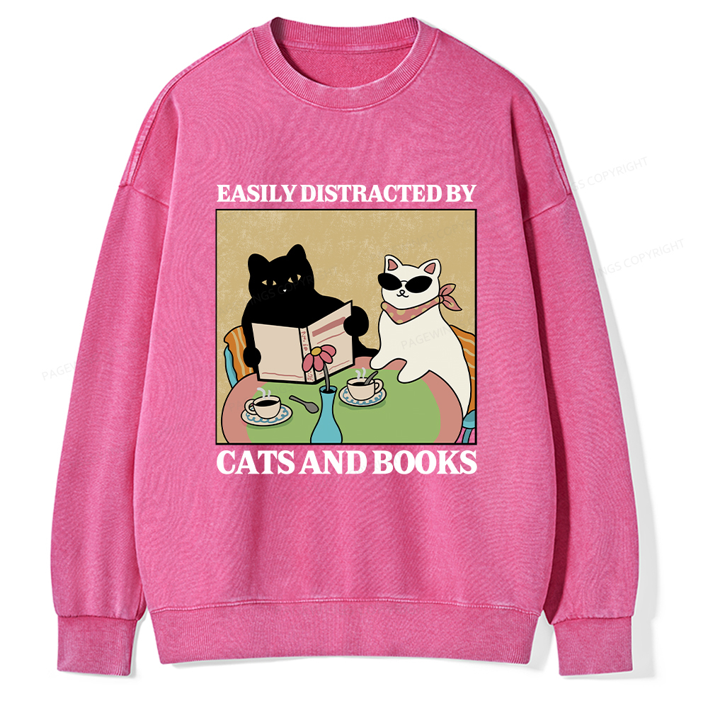 Pagewings Cats And Books Unisex Washed Sweatshirt