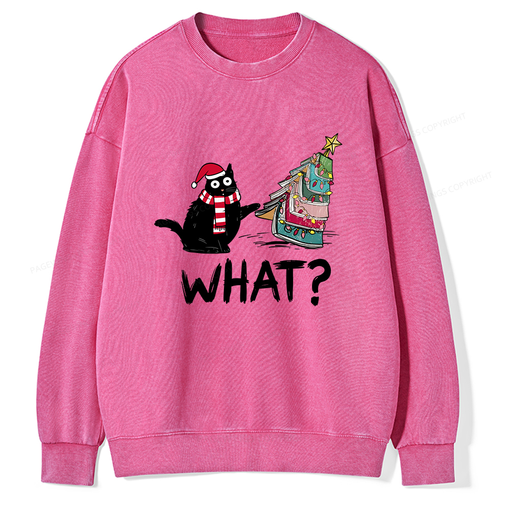 Pagewings Funny Cat Christmas Unisex Washed Sweatshirt