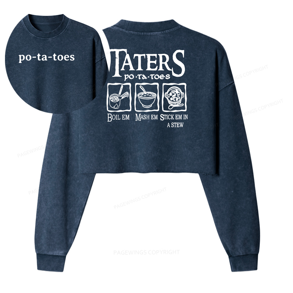 Pagewings Middle Earth Potato Women Washed Crop Sweatshirt