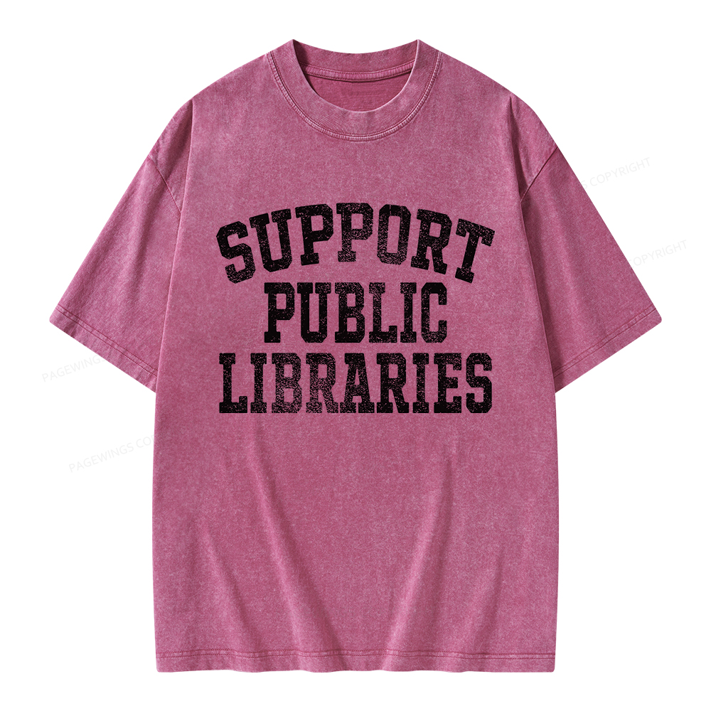 Pagewings Support Public Libraries Unisex Washed T-shirt