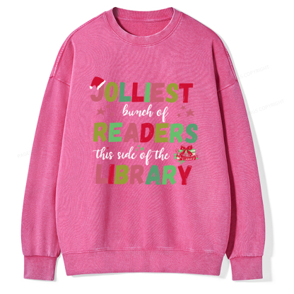 Pagewings Jolliest Bunch Of Readers This Side Of The Library Unisex Washed Sweatshirt