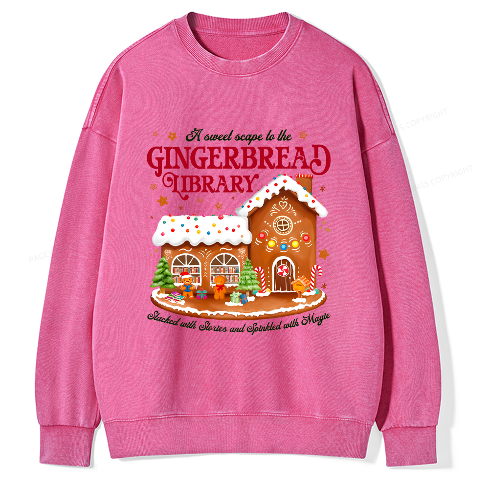 Pagewings Gingerbread Library Christmas Unisex Washed Sweatshirt