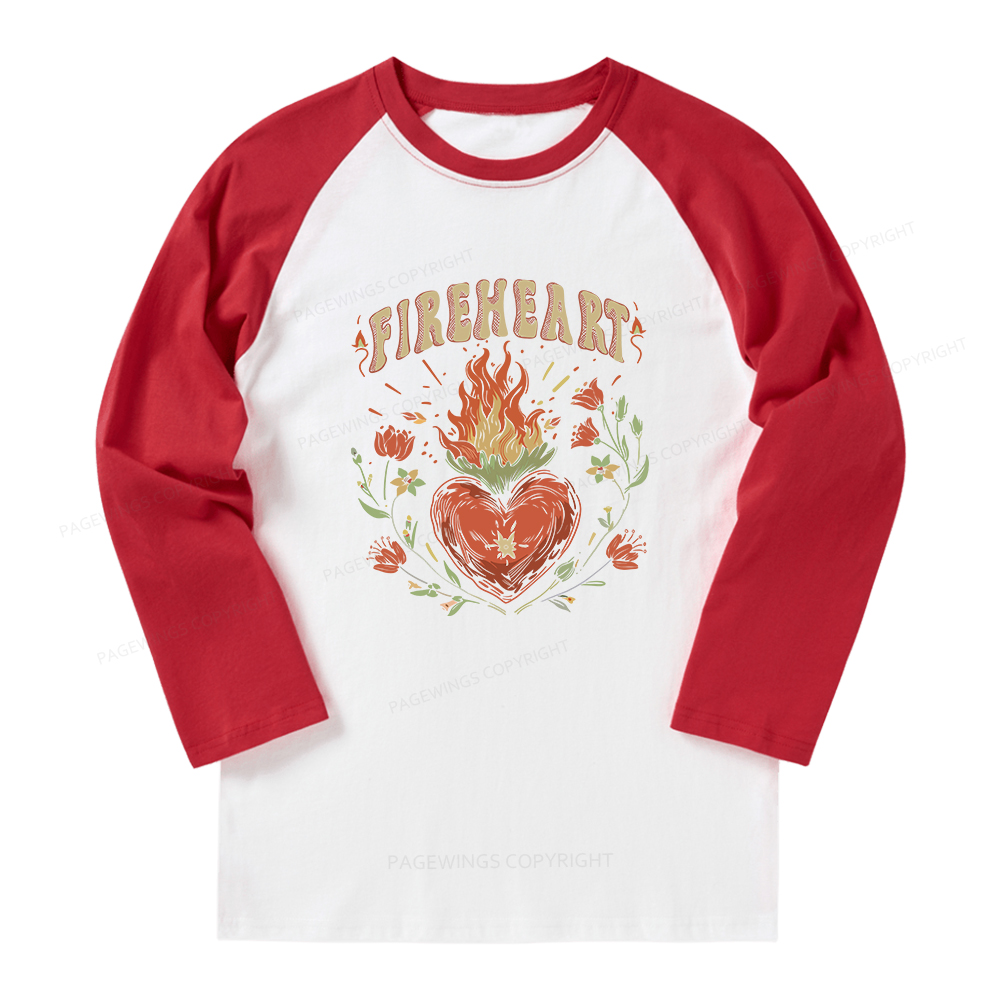 Pagewings Vintage Fire-heart Long Sleeve Raglan T-shirt