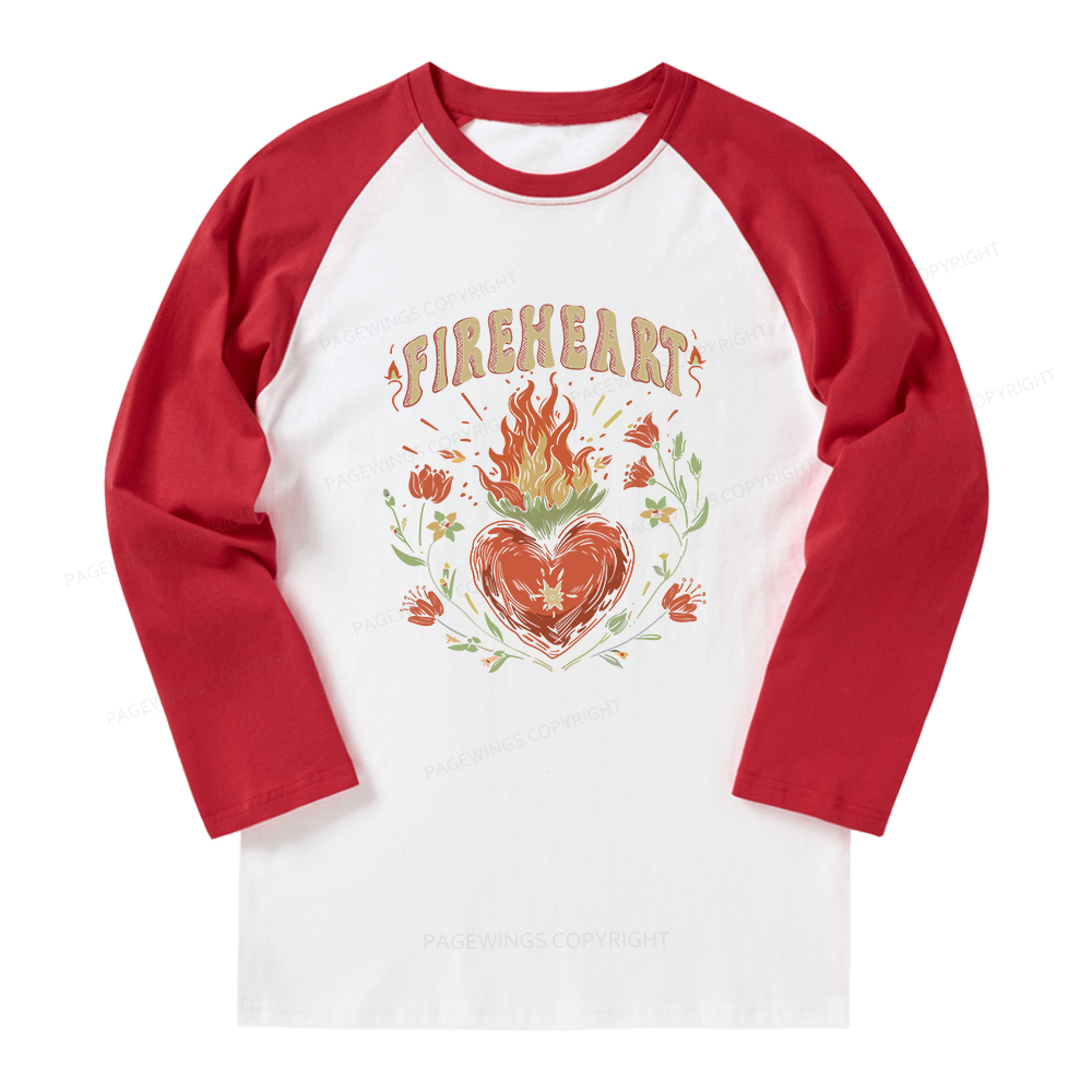 Pagewings Vintage Fire-heart Long Sleeve Raglan T-shirt