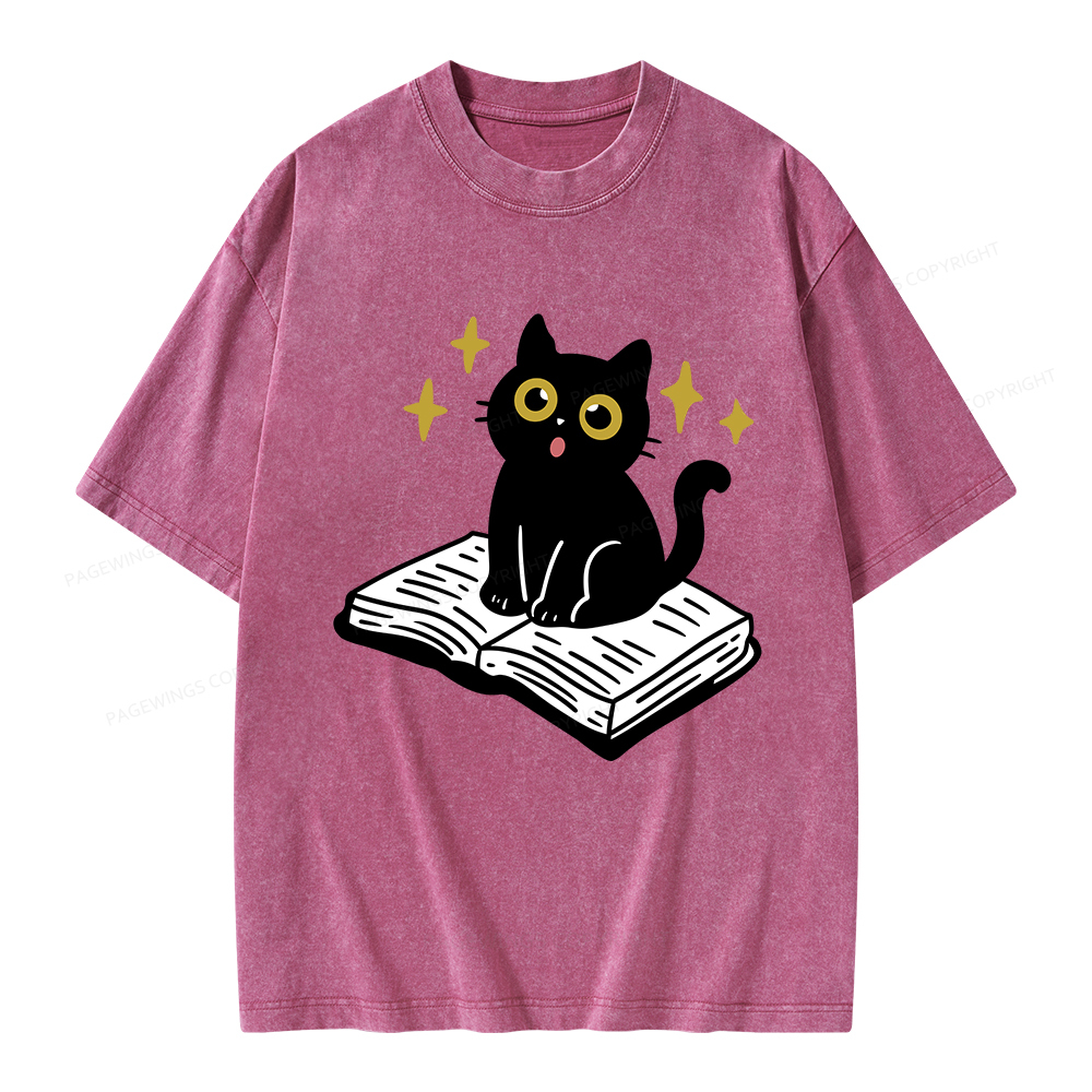 Pagewings Cat Book Unisex Washed T-shirt