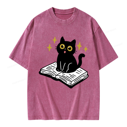 Pagewings Cat Book Unisex Washed T-shirt