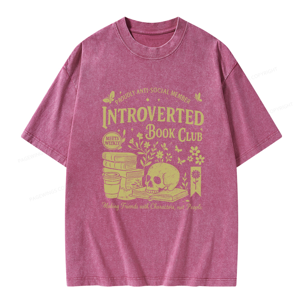 Pagewings Introverted Book Club Unisex Washed T-shirt