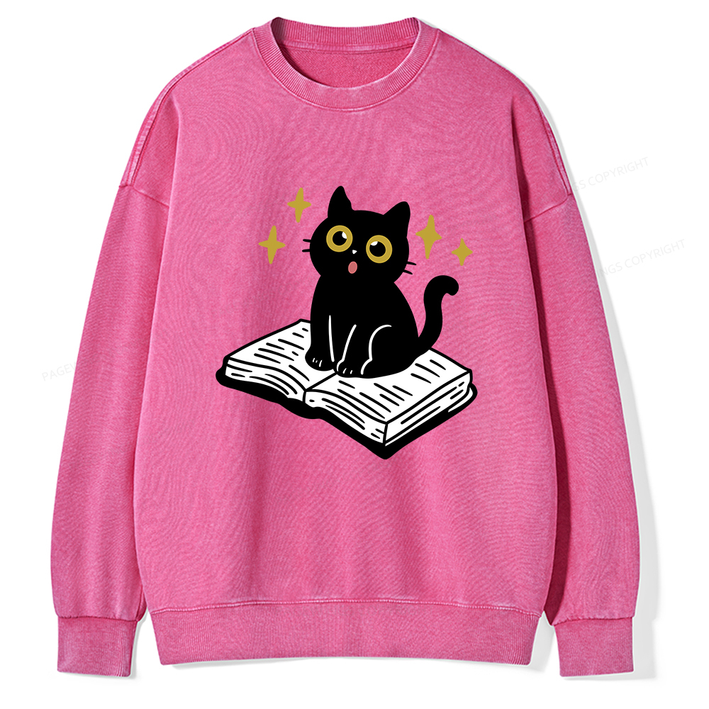 Pagewings Cat Book Unisex Washed Sweatshirt