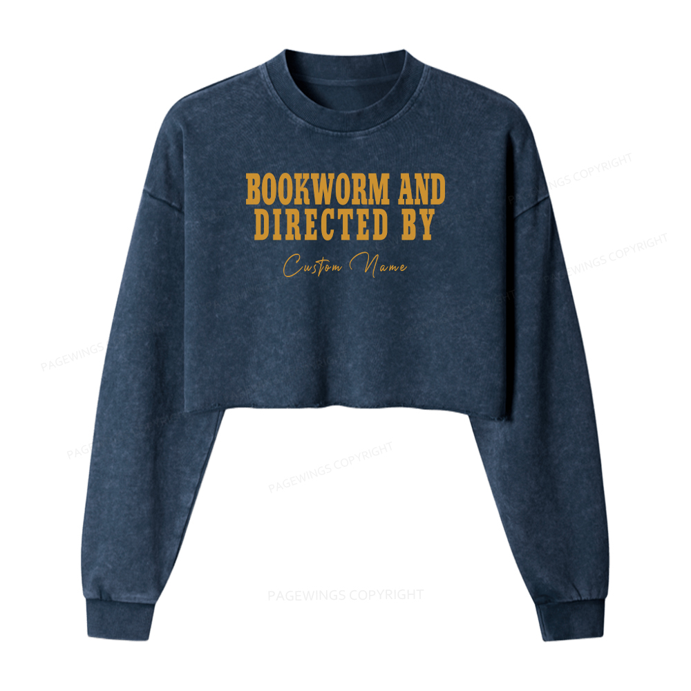 Pagewings Personalized Name Bookworm and Midnight Reader Women Washed Crop Sweatshirt