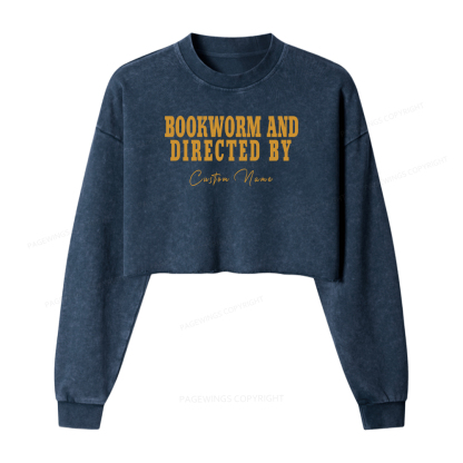 Pagewings Personalized Name Bookworm and Midnight Reader Women Washed Crop Sweatshirt