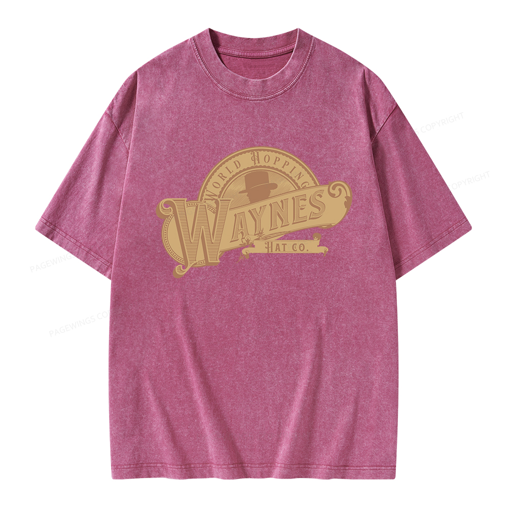 Pagewings World Hopping Waynes Hat Co Unisex Washed T-shirt