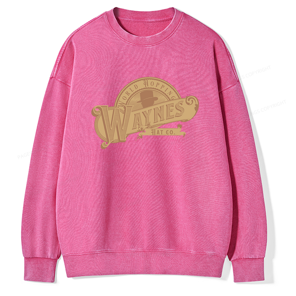 Pagewings World Hopping Waynes Hat Co Unisex Washed Sweatshirt