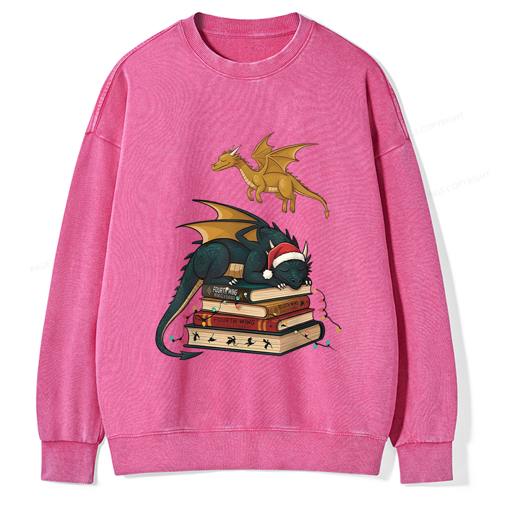 Pagewings Fourth Wing Dragons Christmas Unisex Washed Sweatshirt