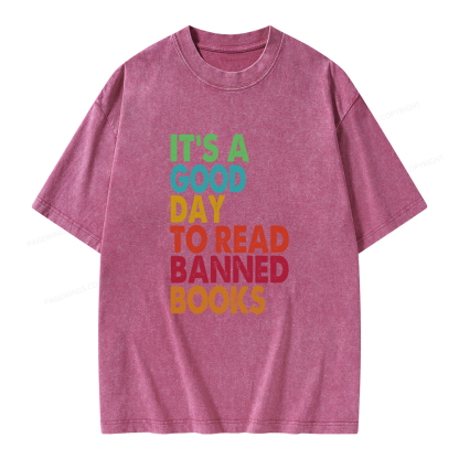 Pagewings It's A Good Day To Read Banned Books Unisex Washed T-shirt