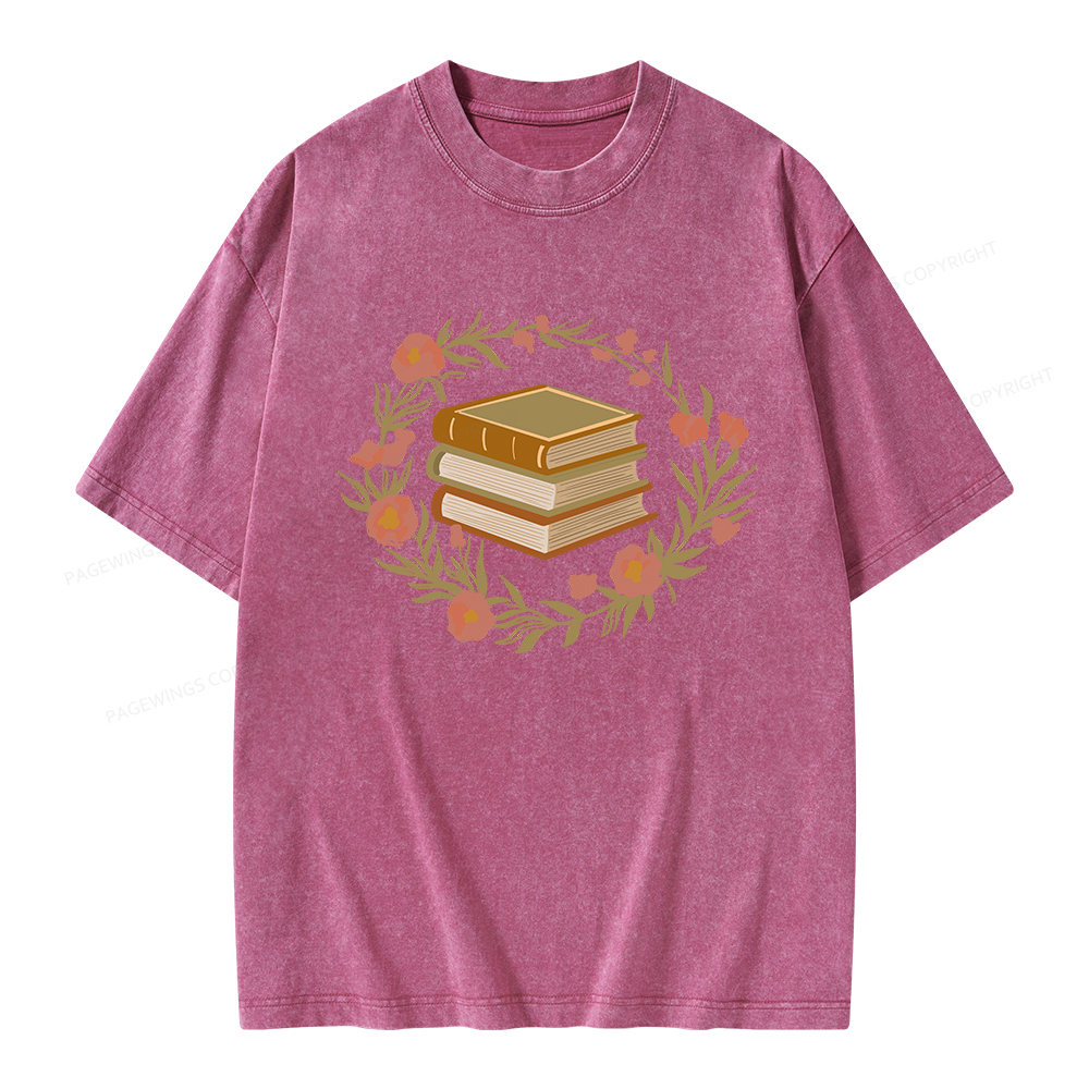 Pagewings Floral Book Lover Unisex Washed T-shirt