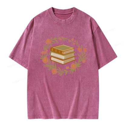 Pagewings Floral Book Lover Unisex Washed T-shirt
