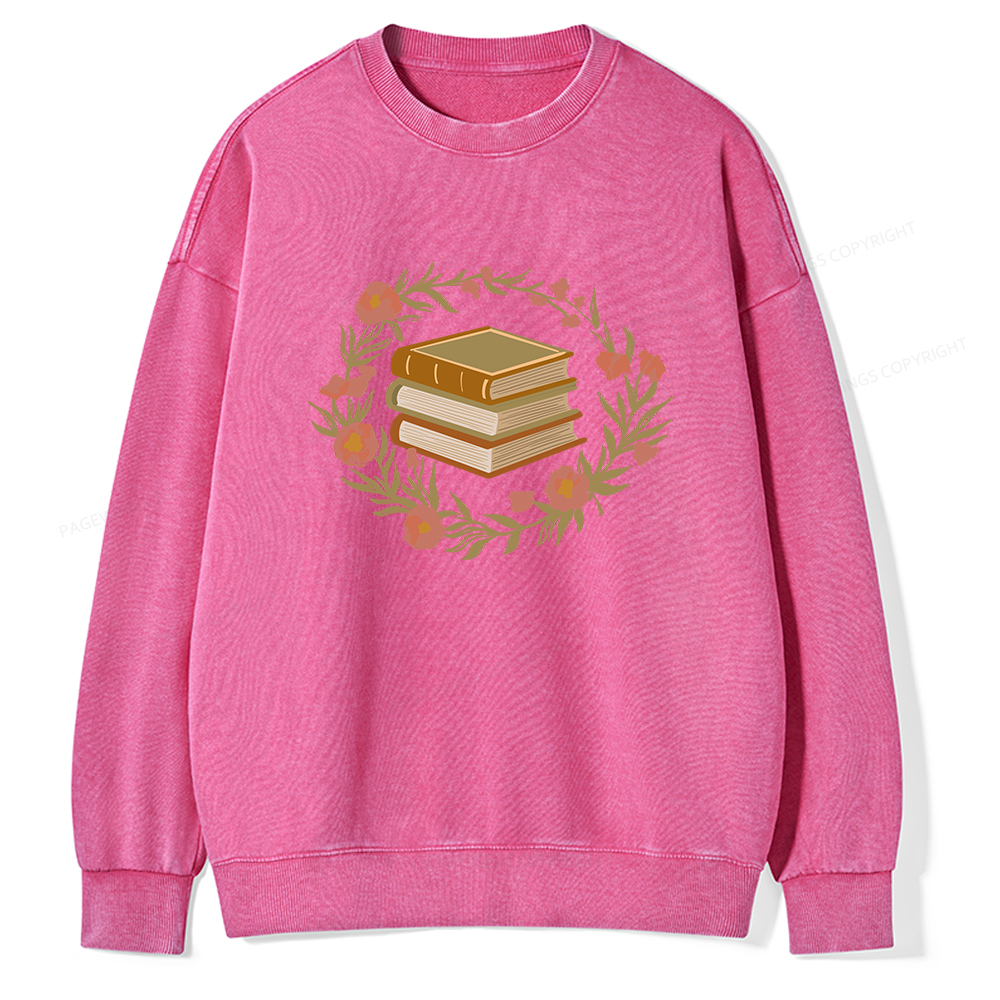 Pagewings Floral Book Lover Unisex Washed Sweatshirt