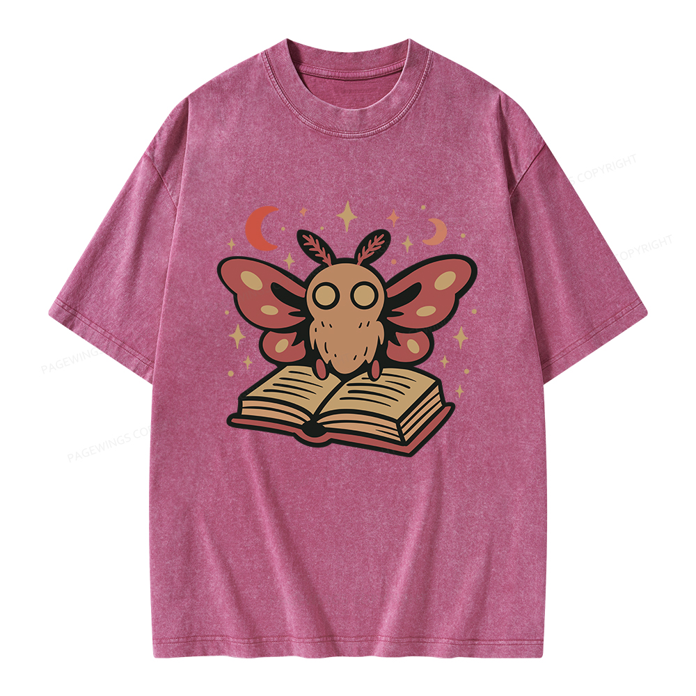 Pagewings Cute Bookish Moth Unisex Washed T-shirt