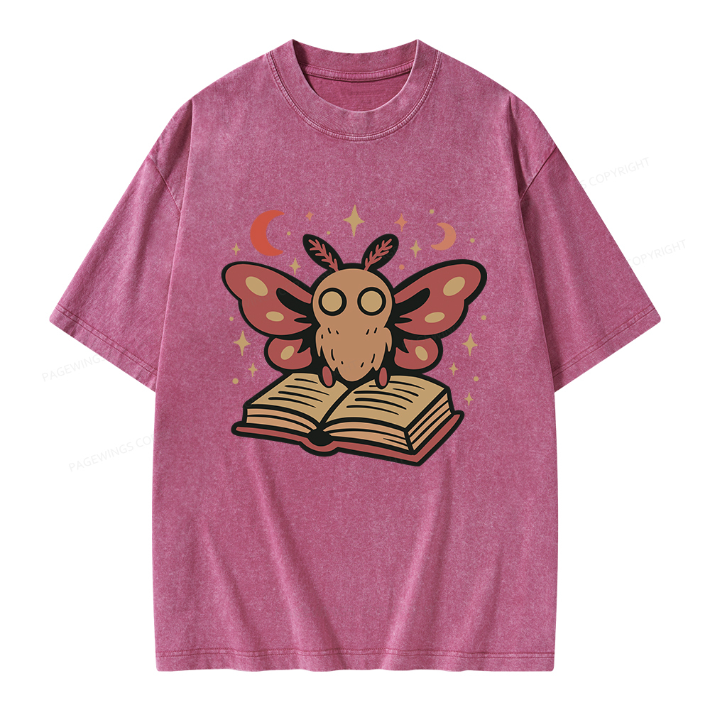 Pagewings Cute Bookish Moth Unisex Washed T-shirt