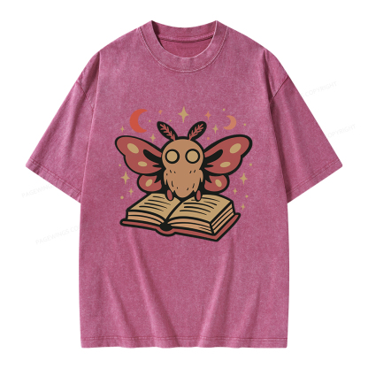 Pagewings Cute Bookish Moth Unisex Washed T-shirt