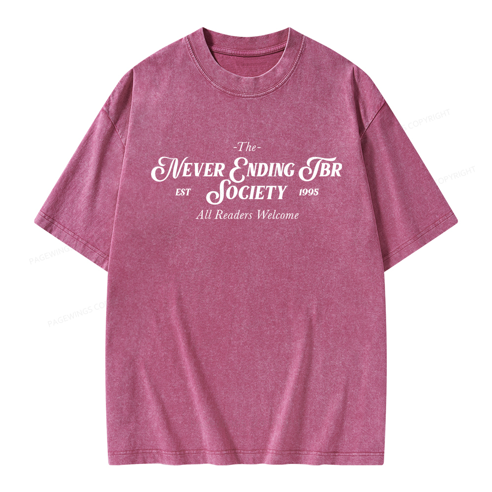 Pagewings Never Ending TBR Society Unisex Washed T-shirt