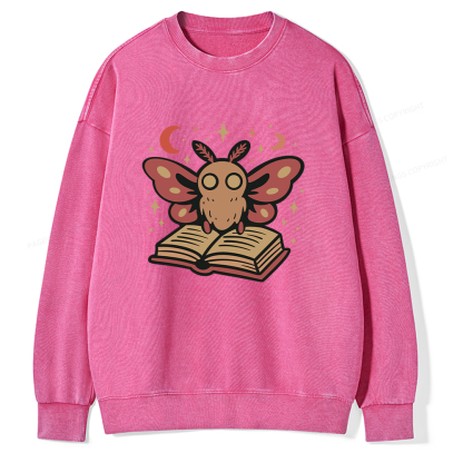 Pagewings Cute Bookish Moth Unisex Washed Sweatshirt