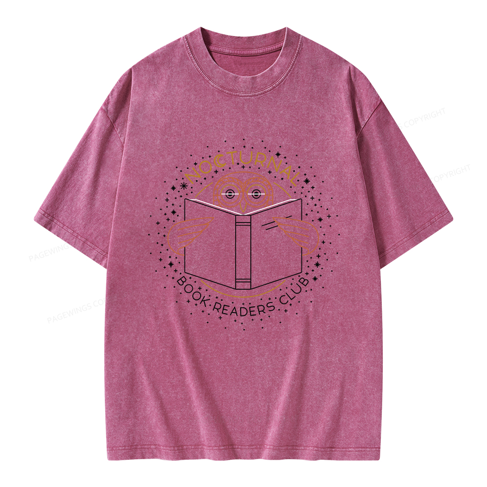 Pagewings Nocturnal Book Readers Club  Unisex Washed T-shirt