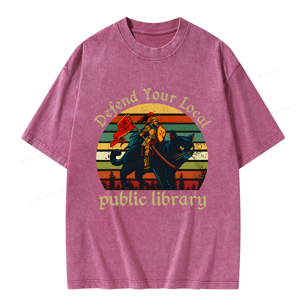 Pagewings Defend Your Local Public Library Unisex Washed T-shirt