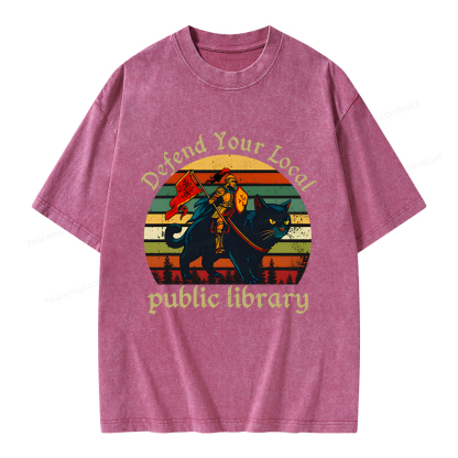 Pagewings Defend Your Local Public Library Unisex Washed T-shirt